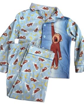 American Vintage Blue Monkey Print Kids Pajama Set